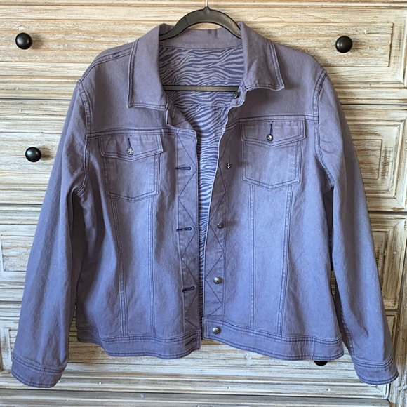 Diane Gilman - DG2 Reversible Purple Striped Denim Jacket - Picture 2 of 4